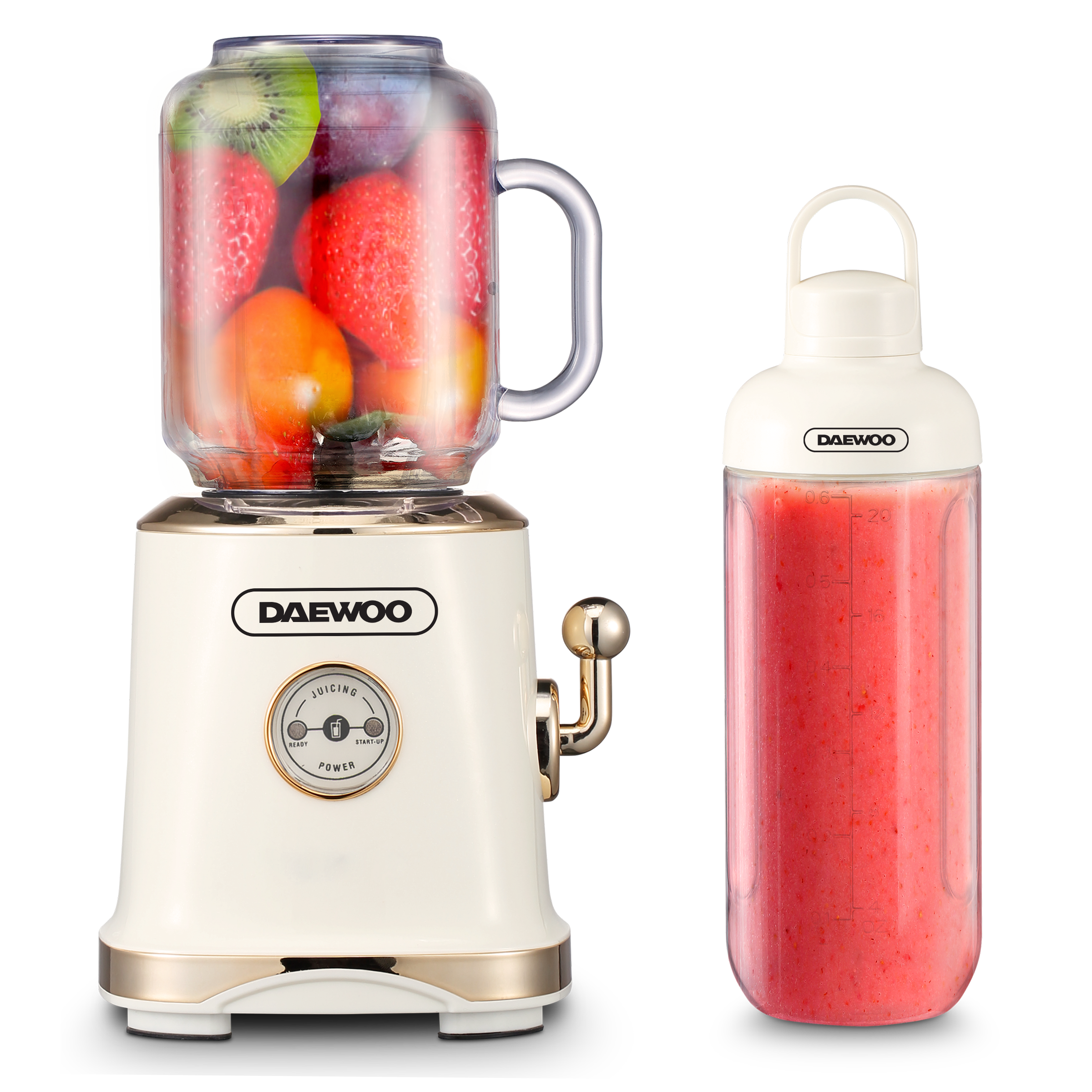 Batch 2 Product Photos with Daewoo Logo Fruit Juicer DPFJ-06CRM fruit juicer in cream